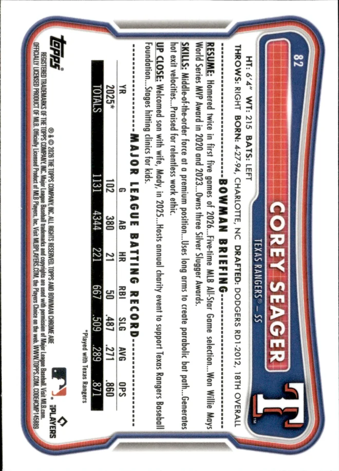 Corey Seager card back
