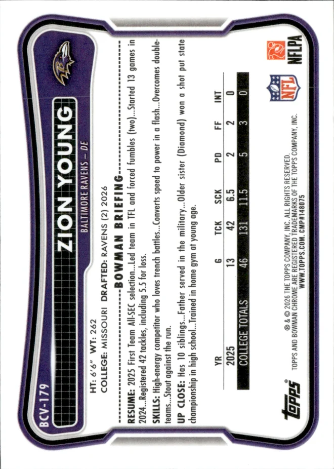 Zion Young card back