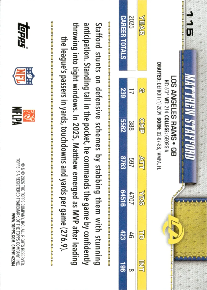 Matthew Stafford card back