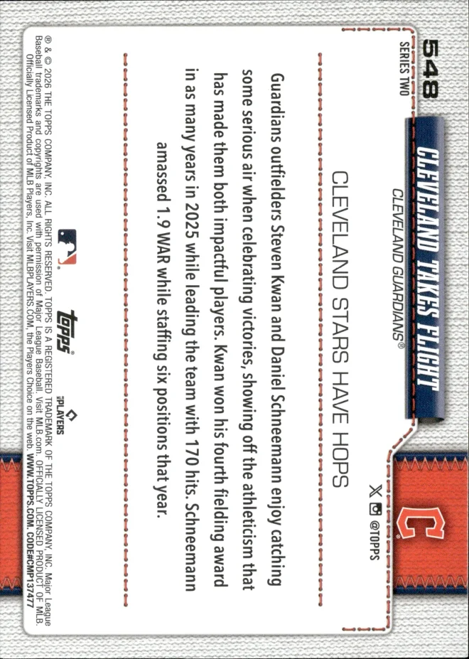 Steven Kwan / Daniel Schneemann card back