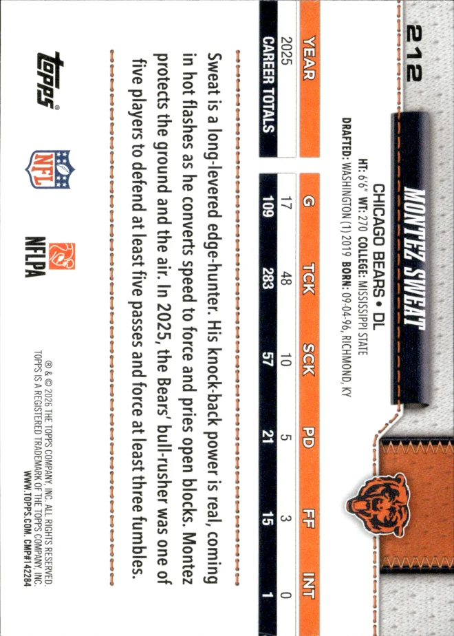Montez Sweat card back
