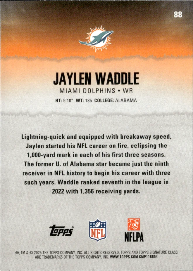 Jaylen Waddle card back