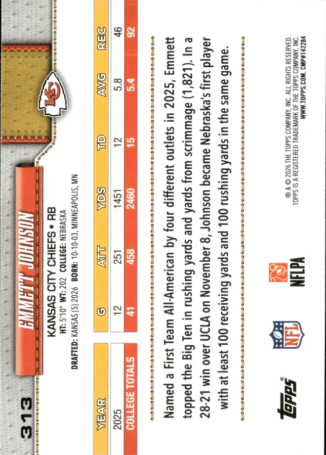 Emmett Johnson card back