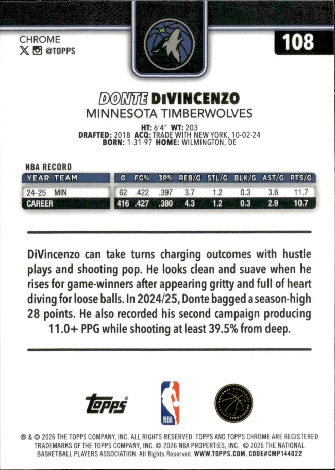 Donte DiVincenzo card back