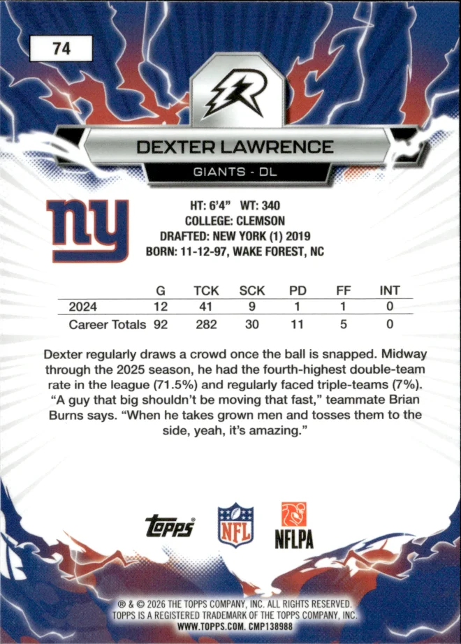 Dexter Lawrence card back