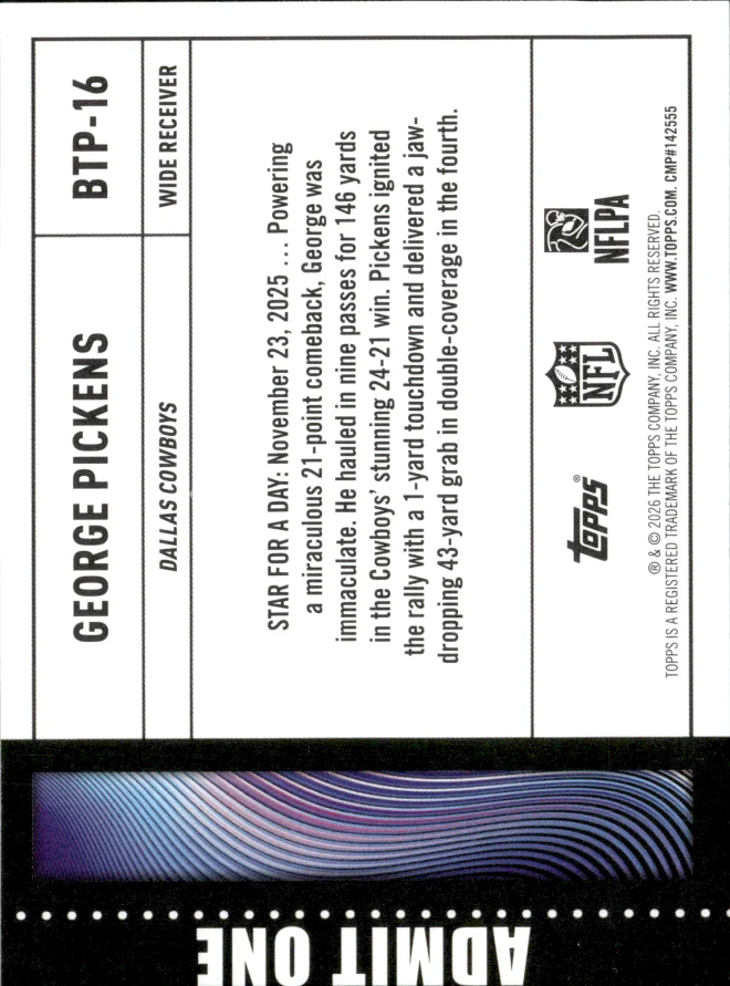 George Pickens card back