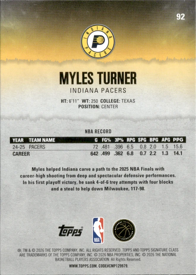 Myles Turner card back