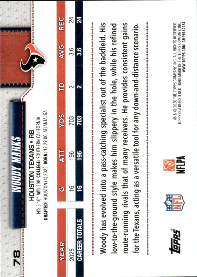 Woody Marks card back