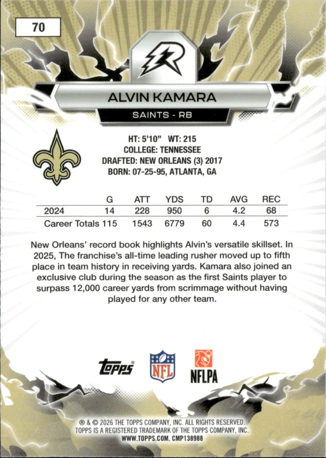 Alvin Kamara card back