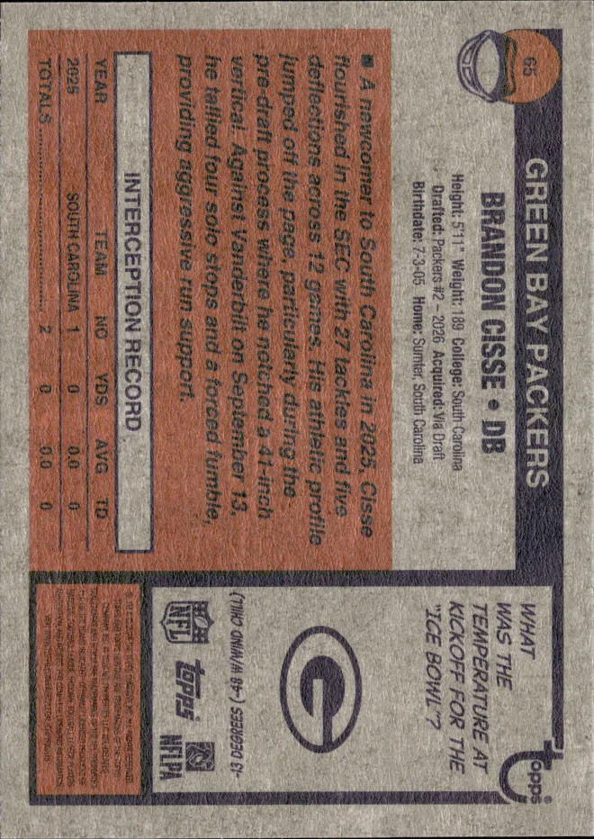 Brandon Cisse card back