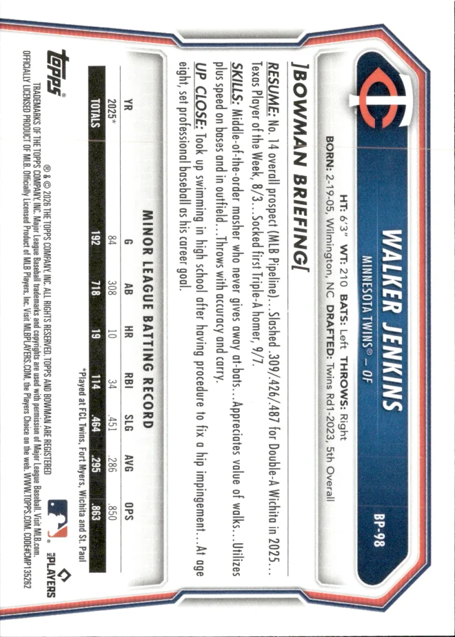 Walker Jenkins card back