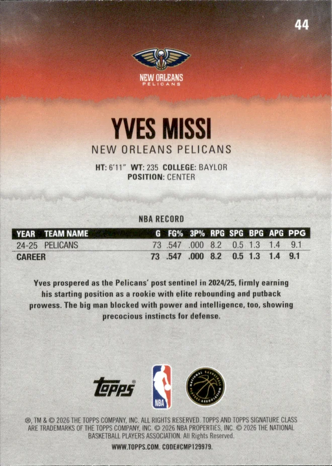 Yves Missi card back