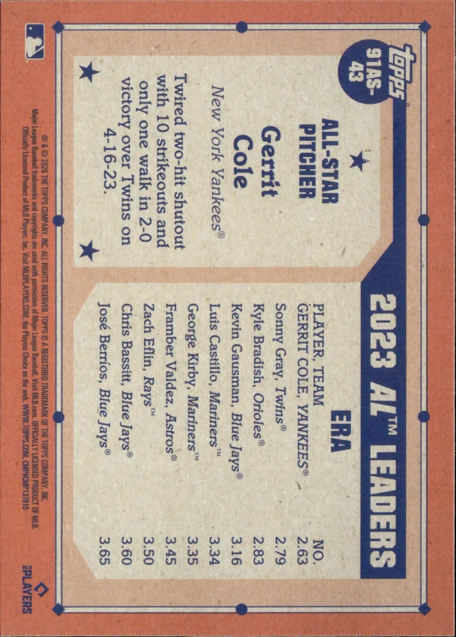 Gerrit Cole card back