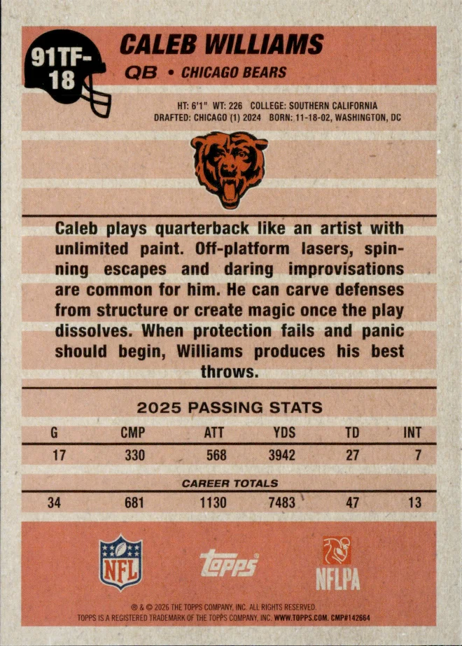 Caleb Williams card back