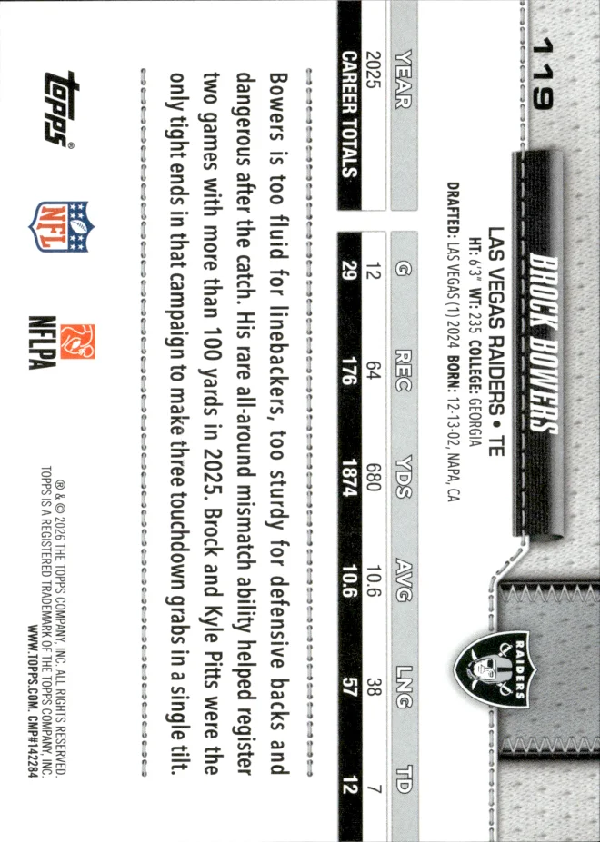 Brock Bowers card back