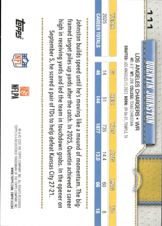 Quentin Johnston card back