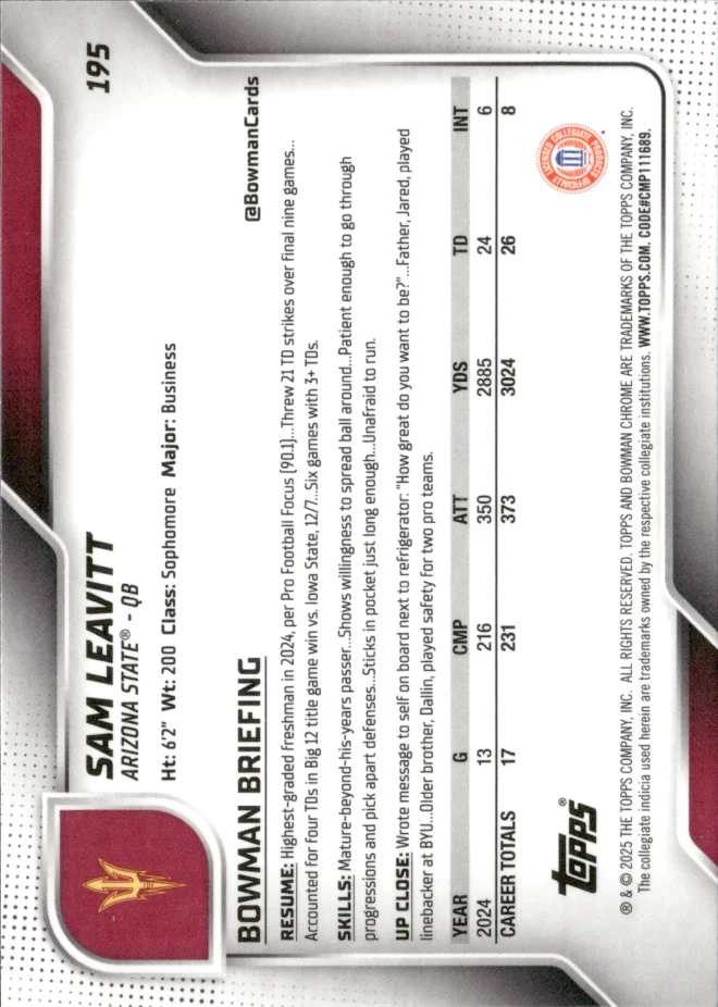 Sam Leavitt card back
