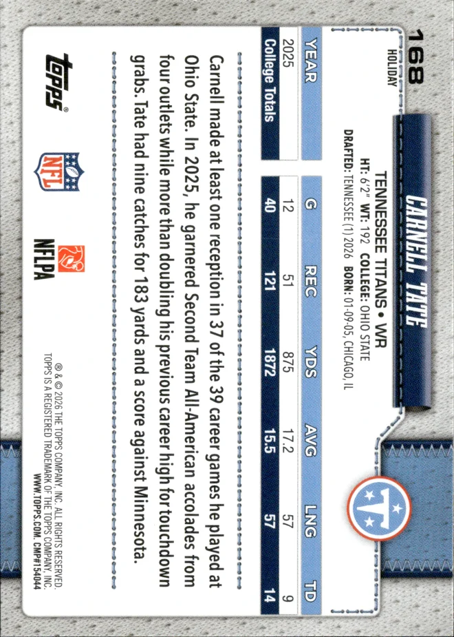 Carnell Tate card back