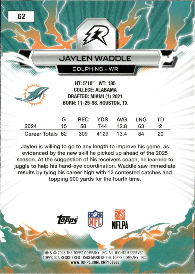 Jaylen Waddle card back