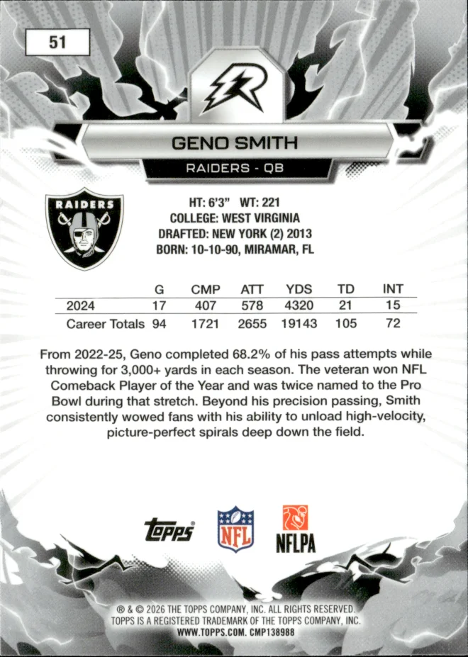 Geno Smith card back