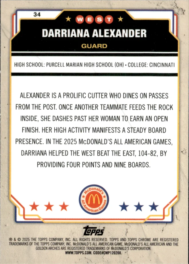 Darriana Alexander card back