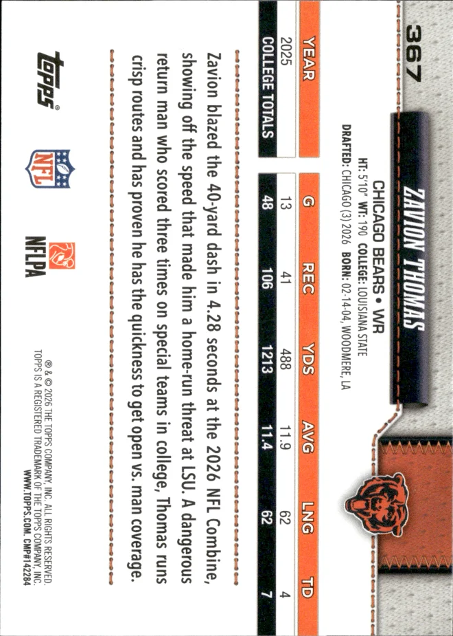 Zavion Thomas card back