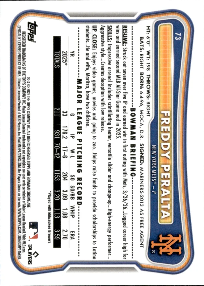 Freddy Peralta card back