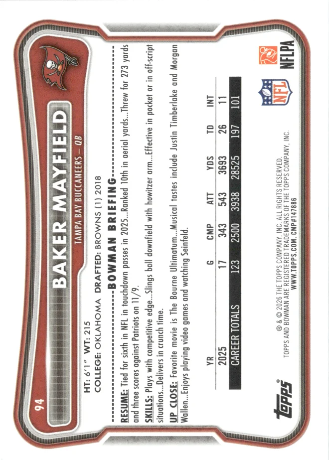 Baker Mayfield card back