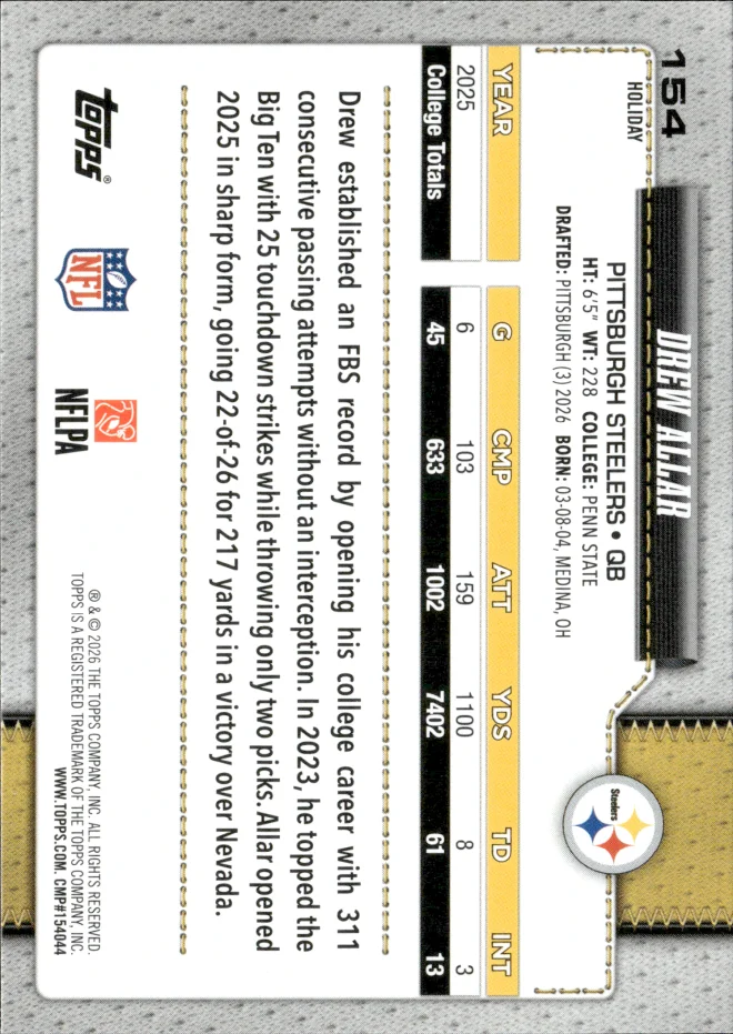 Drew Allar card back