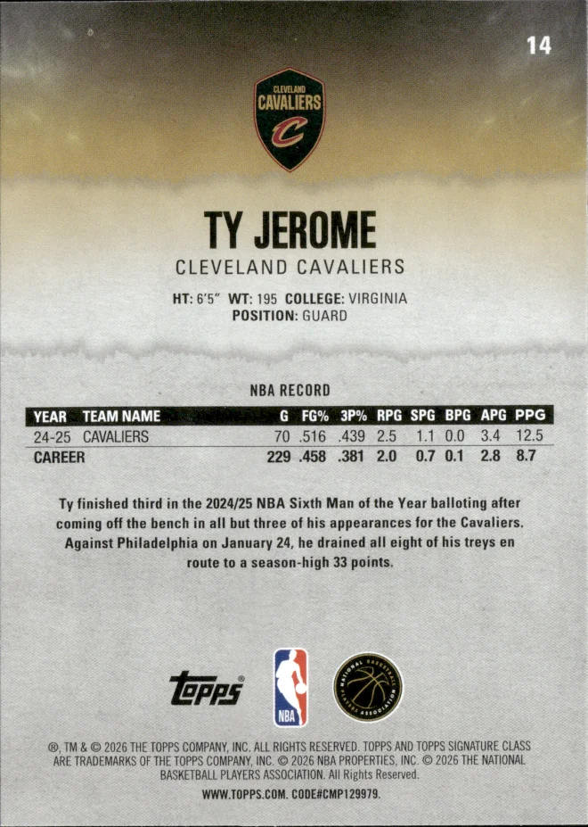 Ty Jerome card back