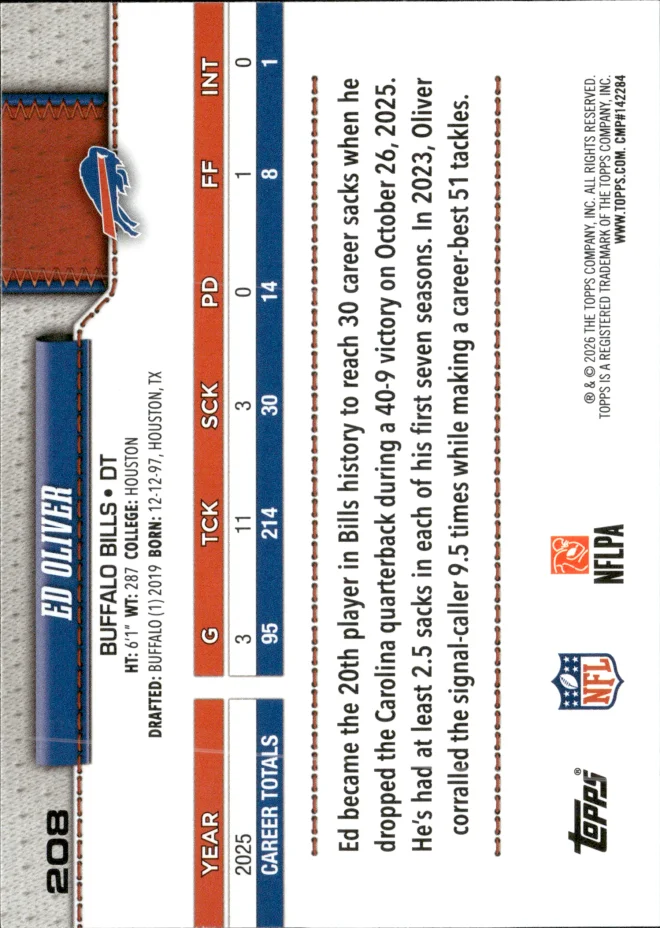 Ed Oliver card back