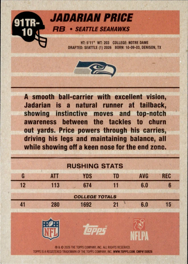 Jadarian Price card back