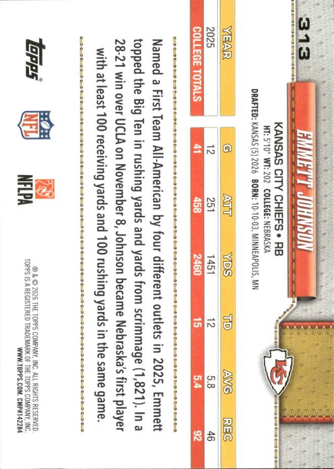 Emmett Johnson card back