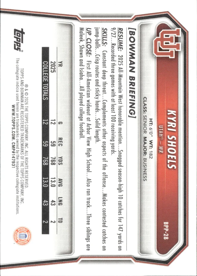Kyri Shoels card back