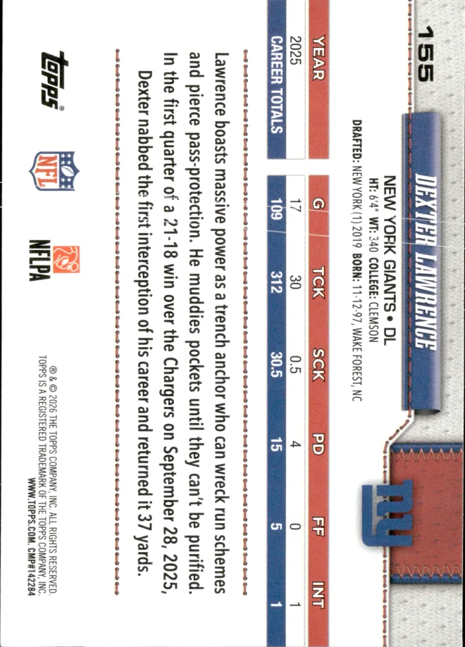 Dexter Lawrence card back