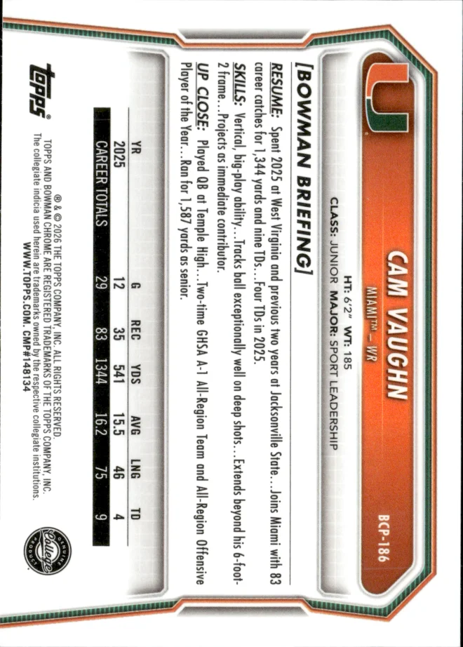 Cam Vaughn card back