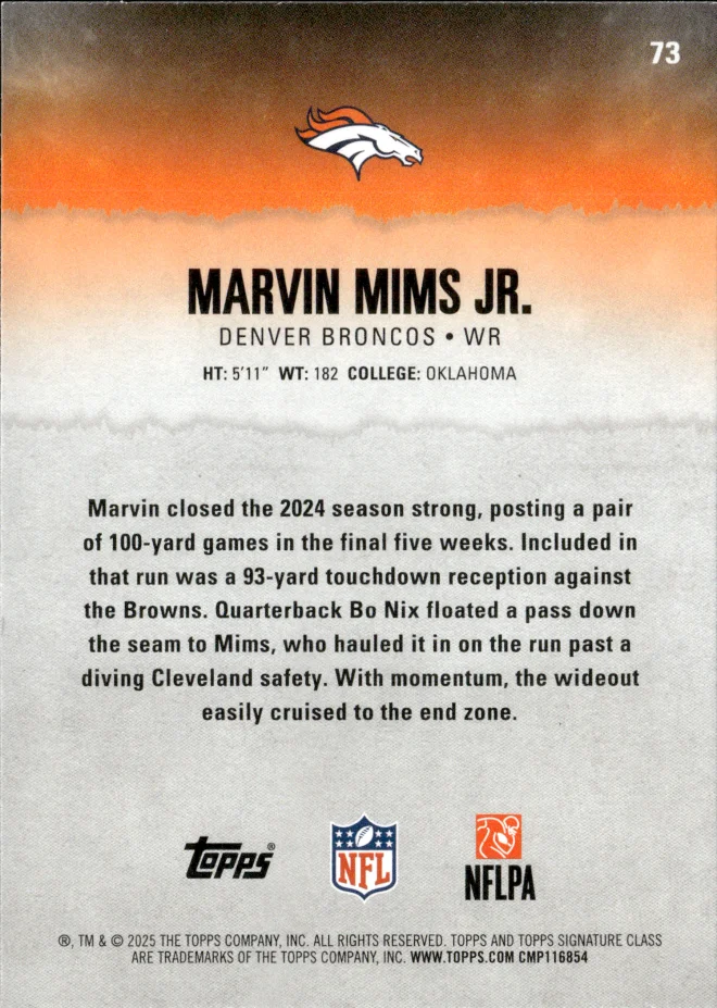 Marvin Mims Jr. card back