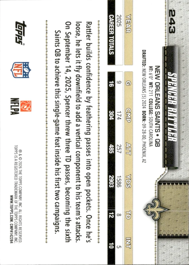 Spencer Rattler card back