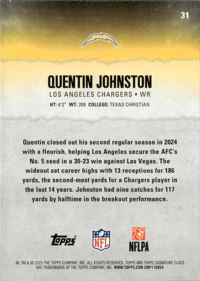 Quentin Johnston card back
