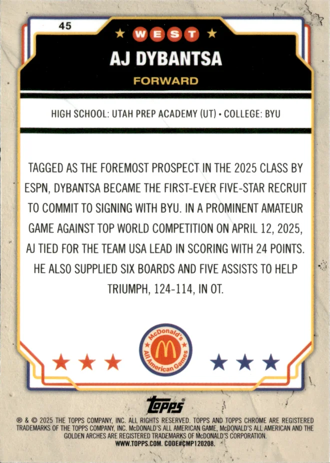 AJ Dybantsa card back
