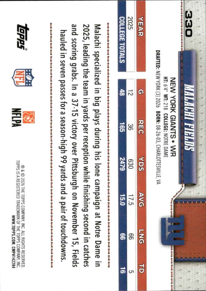 Malachi Fields card back