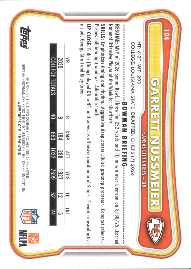 Garrett Nussmeier card back