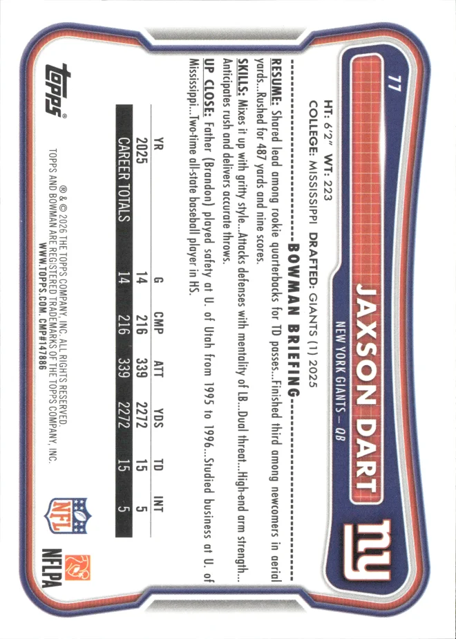 Jaxson Dart card back