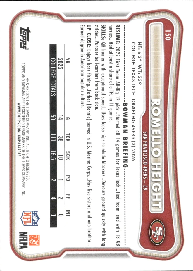 Romello Height card back