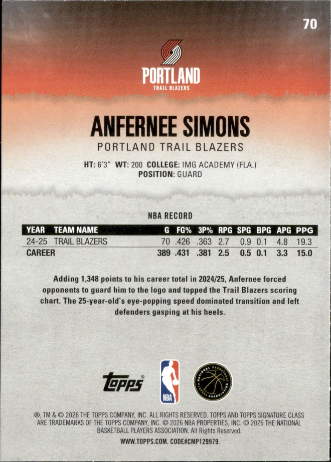Anfernee Simons card back