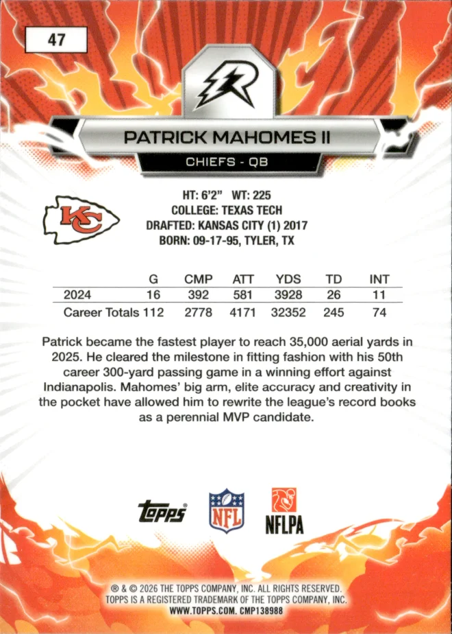 Patrick Mahomes II card back