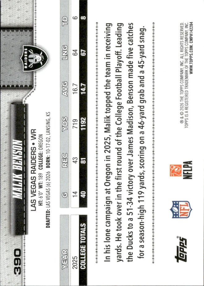 Malik Benson card back