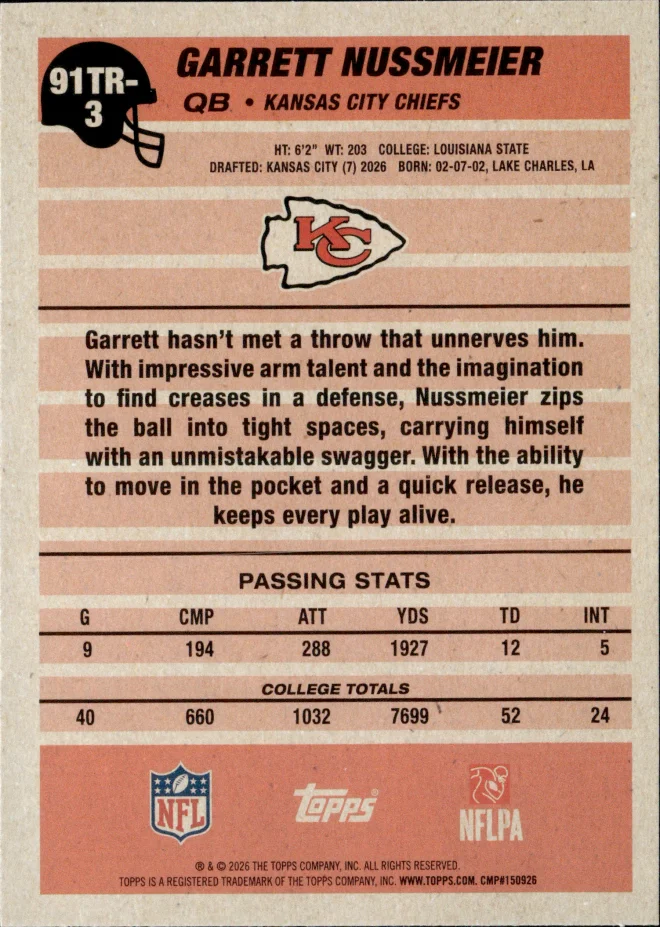Garrett Nussmeier card back