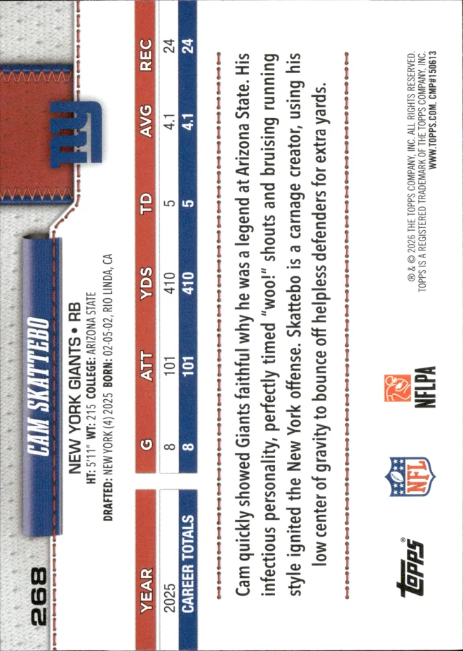 Cam Skattebo card back