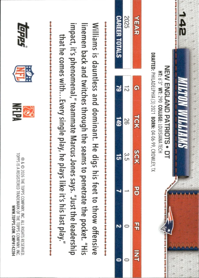 Milton Williams card back